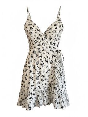 Promesa White Mini Wrap Dress with Black Floral Print